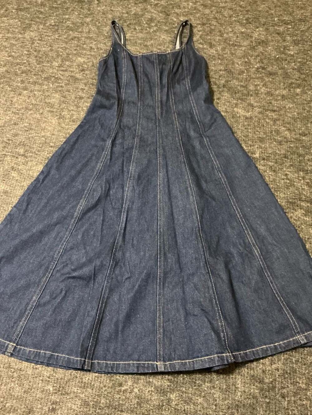 H&M Denim Dress Womens Size Small Blue Cotton Seamed A-Line Sleeveless Midi